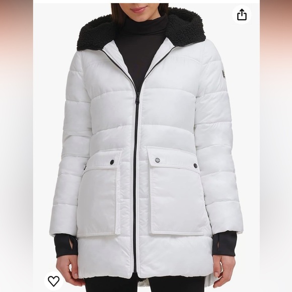 Kennet Cole New York Women’s Winter Puffer Jacket Hooded Colour White/Black - Picture 3 of 13